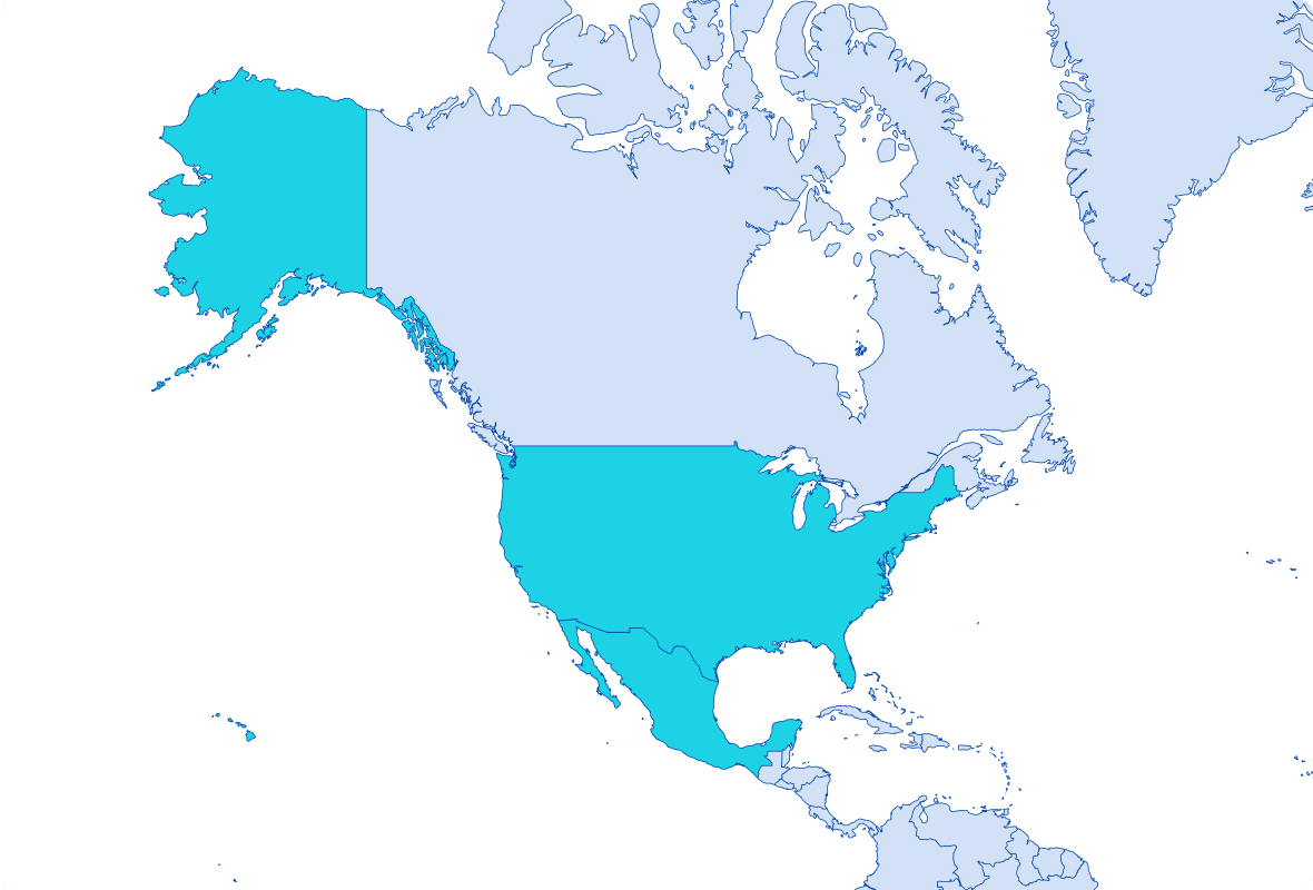 Map outlining The United States and Mexico