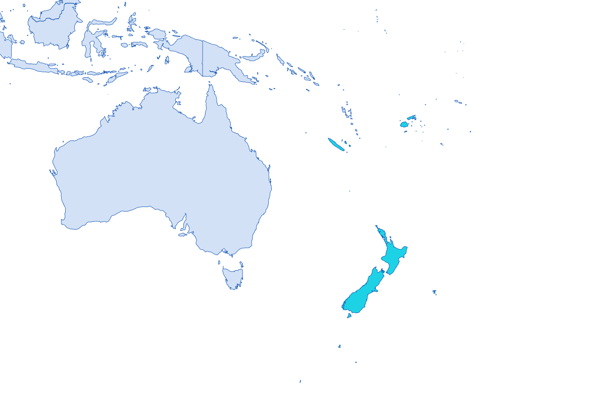 Map outlining New Zealand & Pacific Islands